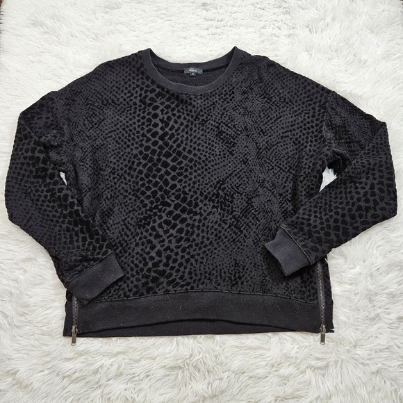 Rails‎ Black Marlo Flocked Velvet Cheetah Print Side Zipper Sweatshirt. Size M - Picture 2 of 9
